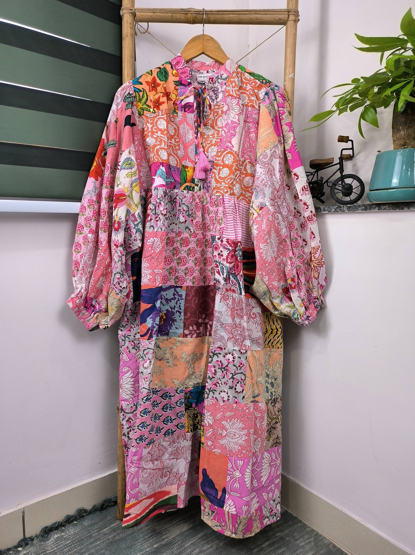 PINK SHADES - Hand Patchwork Cotton Dress OneSize
