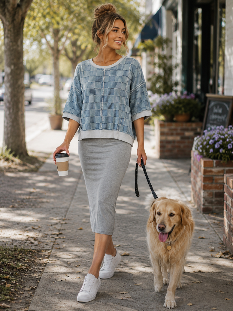 Chelsea's Checkered Jean Top
