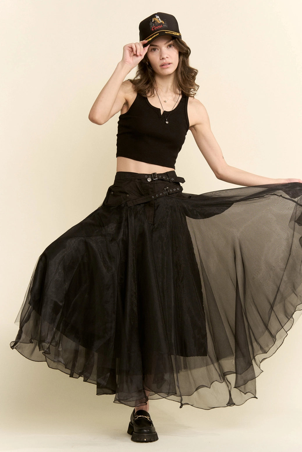 BLACK TULLE SKIRT WITH BELT