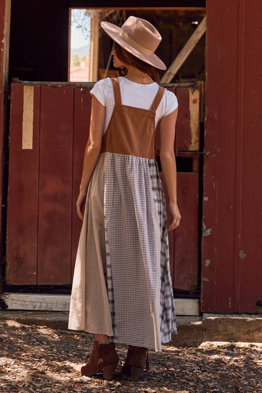 Plus Patchwork Plaid Overall Dress