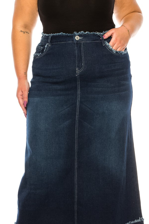 FRAYED WAIST> RAW HEM> LONG SKIRT