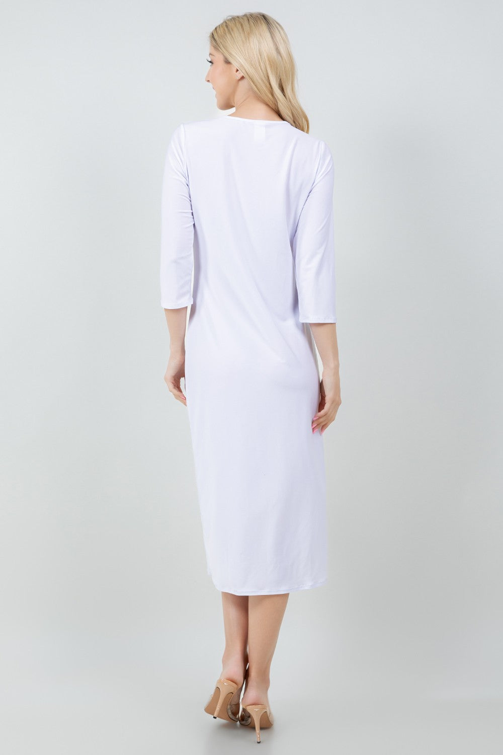 3/4 SLEEVE LAYERING DRESS> WHITE