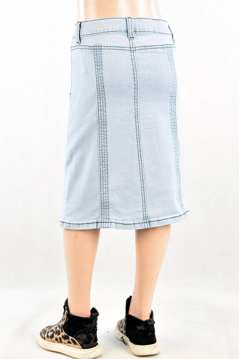 Girls - stretch denim middle-length A-Line skirt