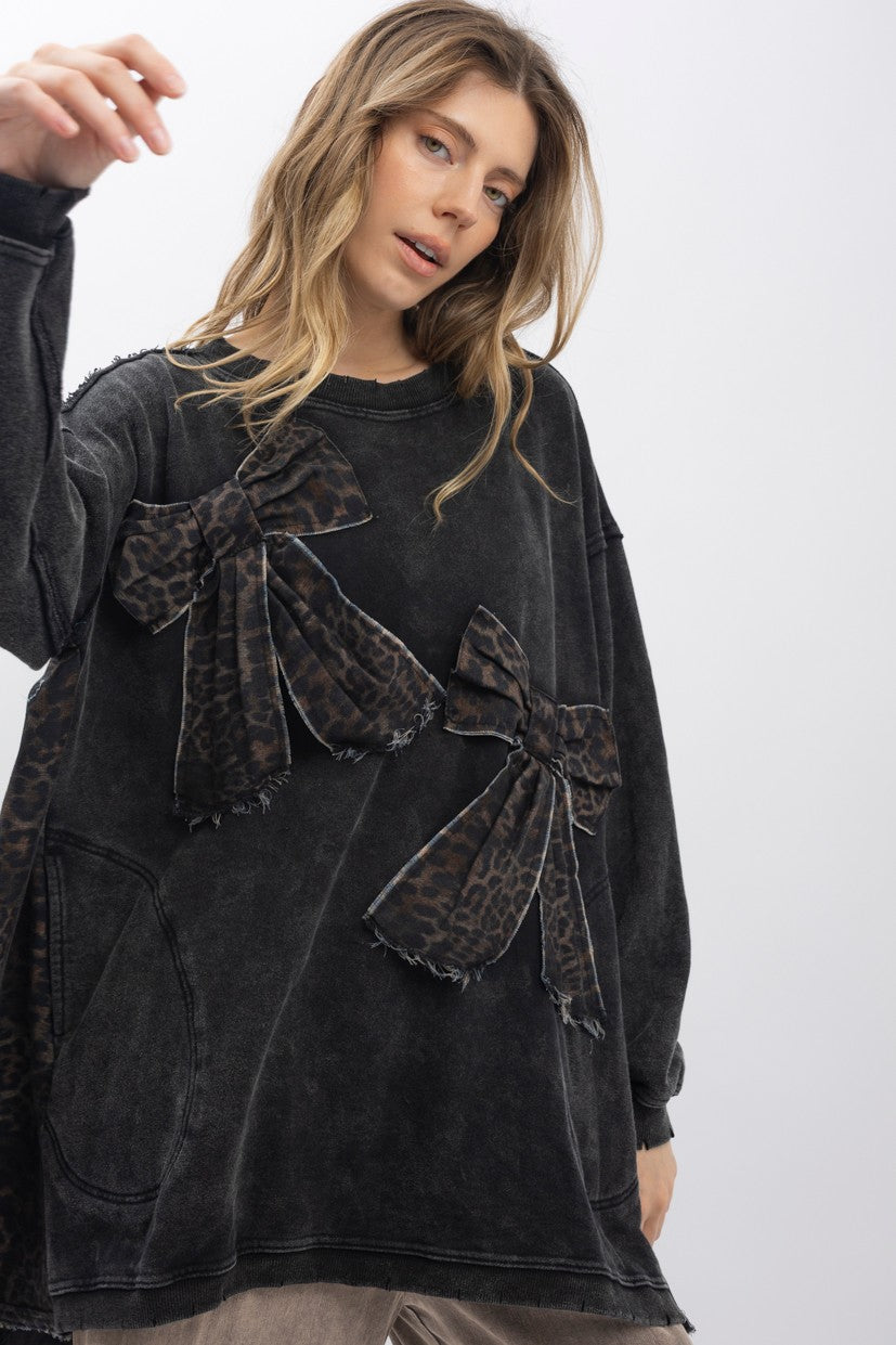 Wild About Bows Washed Black Sweatshirt