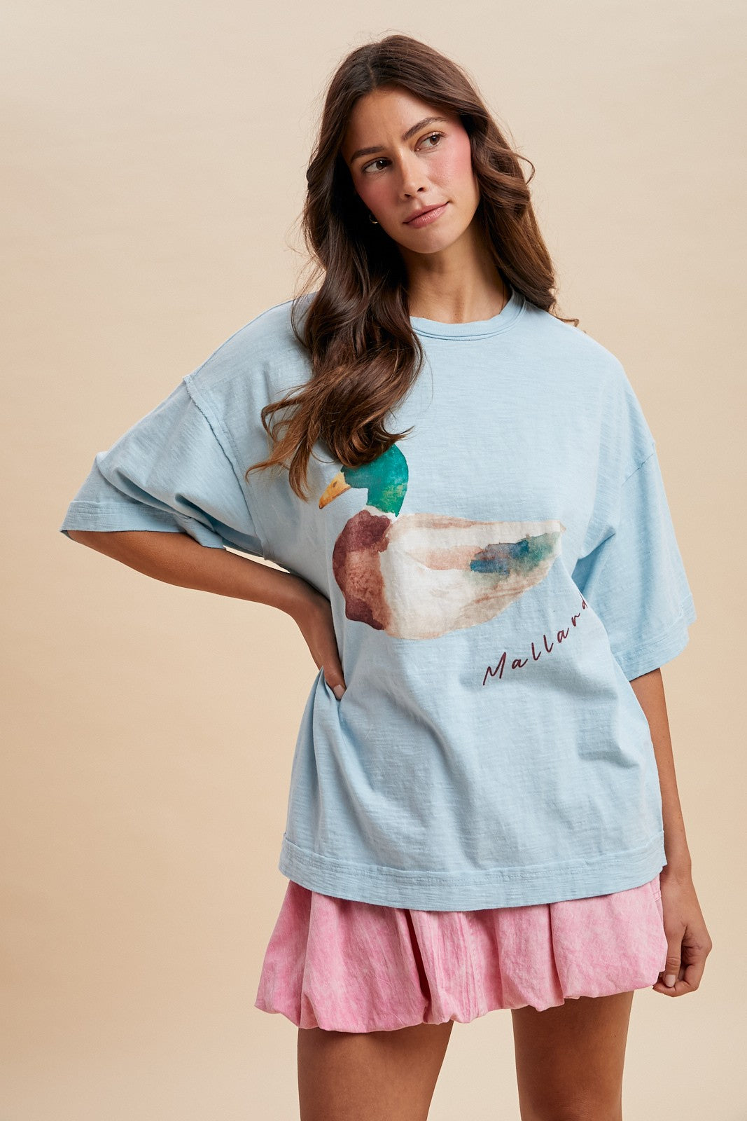 Mallard Duck Printed Oversized Tee Shirt