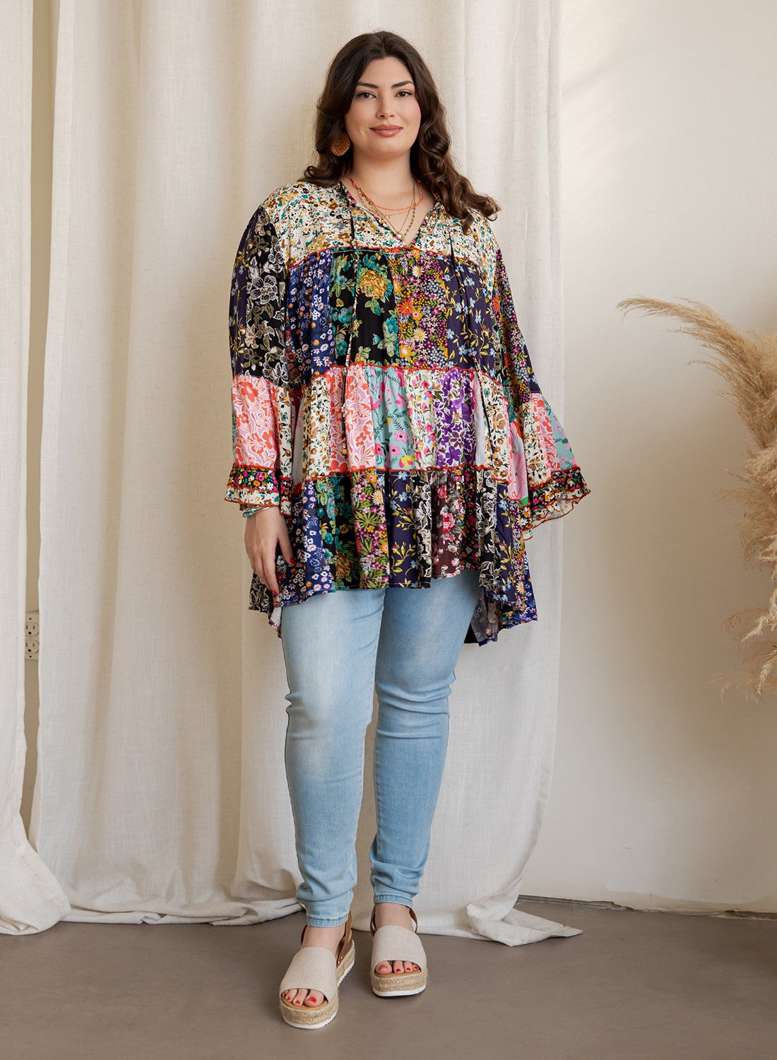 Floral Bell-Sleeve Blouse