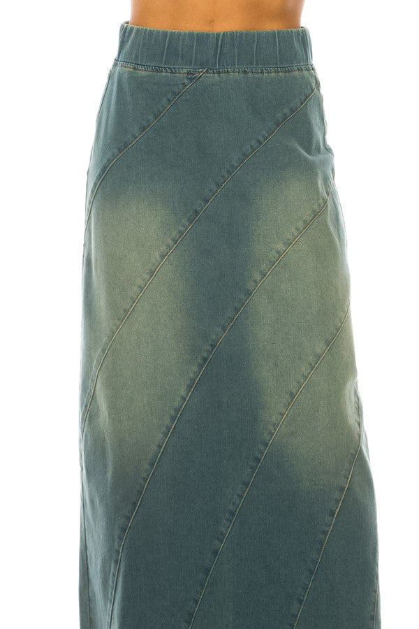 DENIM SKIRT> MAXI> DIAGONAL SEAM