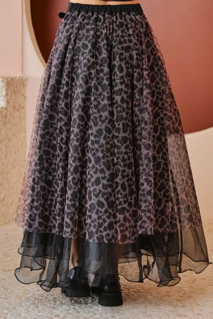 SHEER LAYERED BELTED MAXI SKIRT