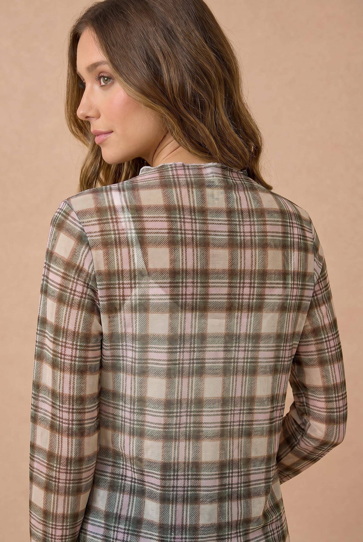 Plus Plaid Mesh Sheer Top