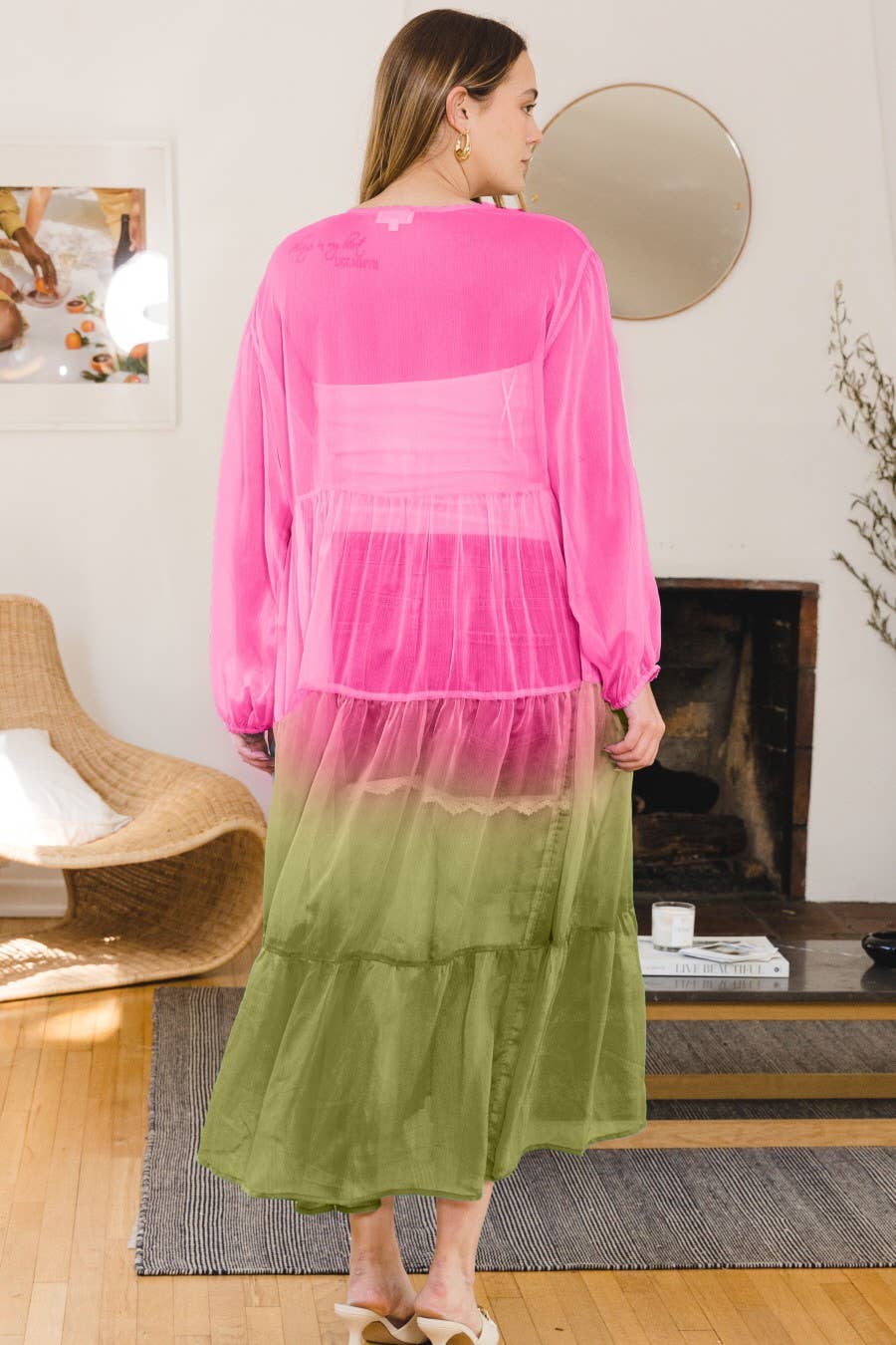 Plus Ombre Solid Maxi Ruffle Tie Duster