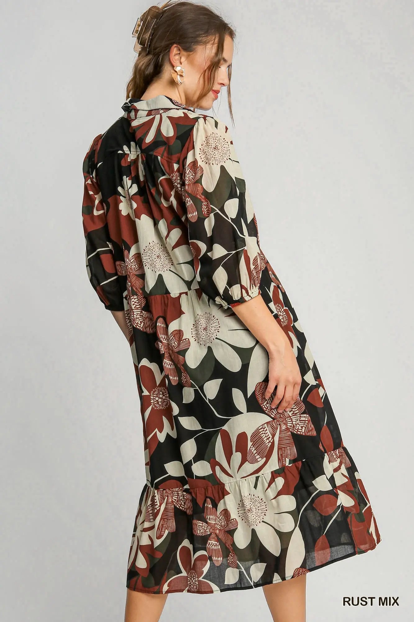 Floral Abstract Print Tiered Dress