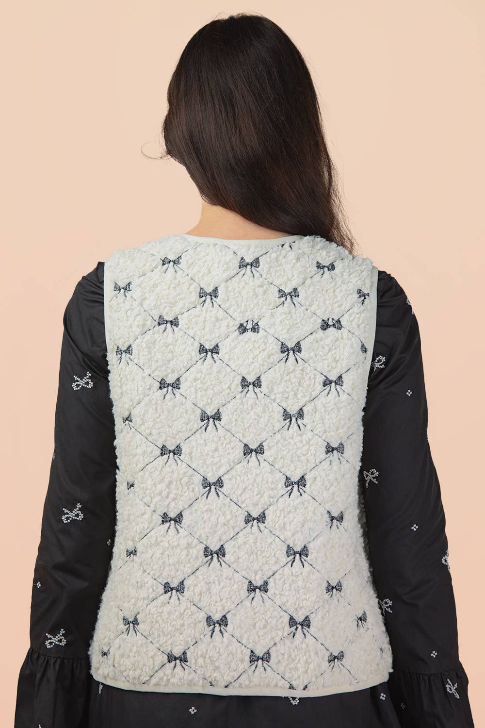 Bow Printed Sherpa Quilt Casual Vest