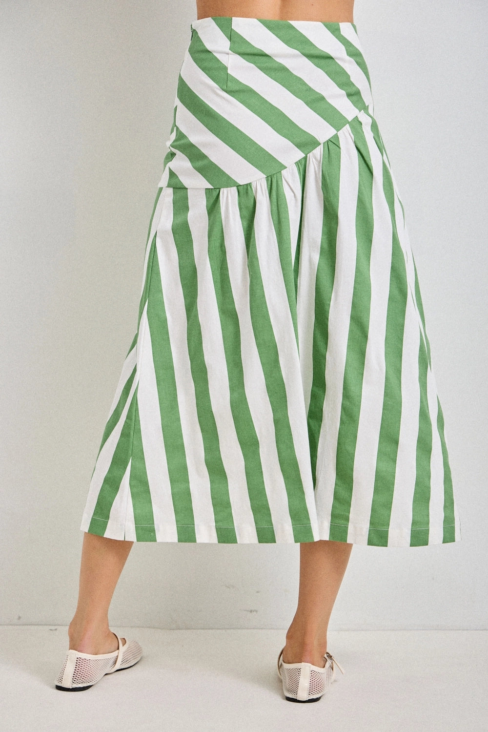 Melon Striped Midi Skirt