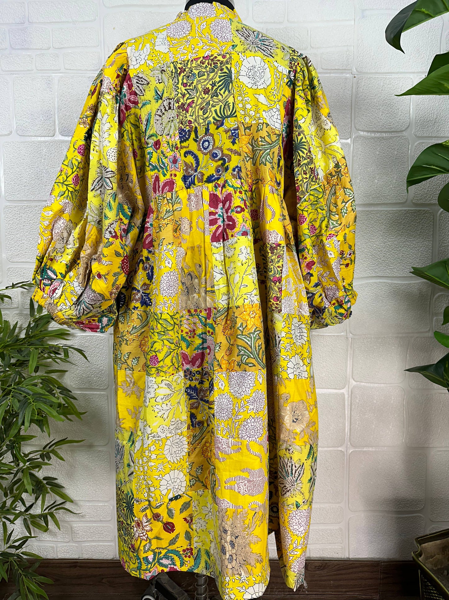 YELLOW SHADES- Hand Patchwork Cotton Dress OneSize
