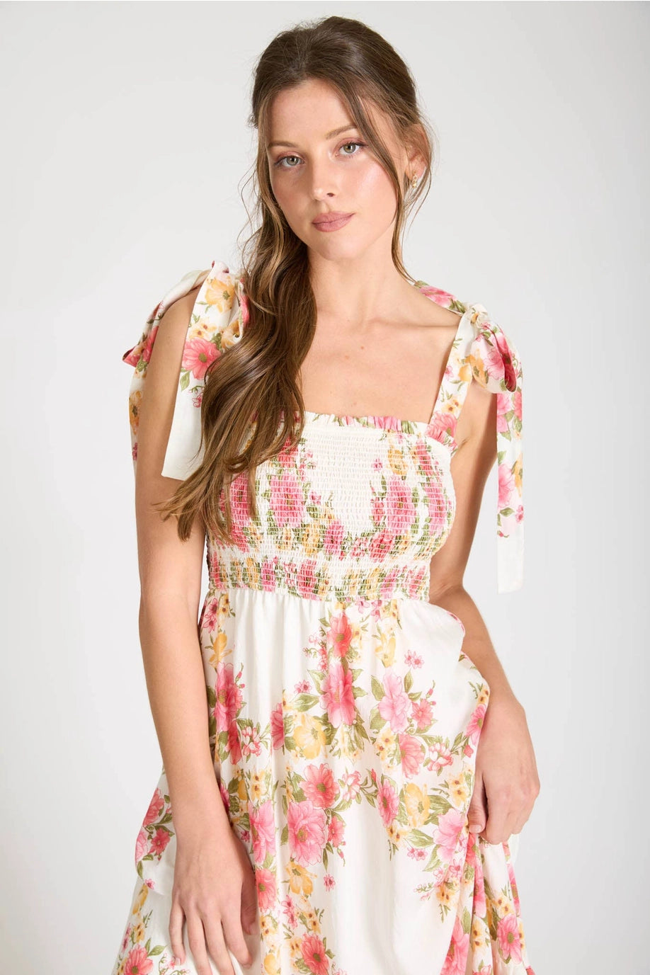 Pink Rose Sunlit Bouquet Midi Dress