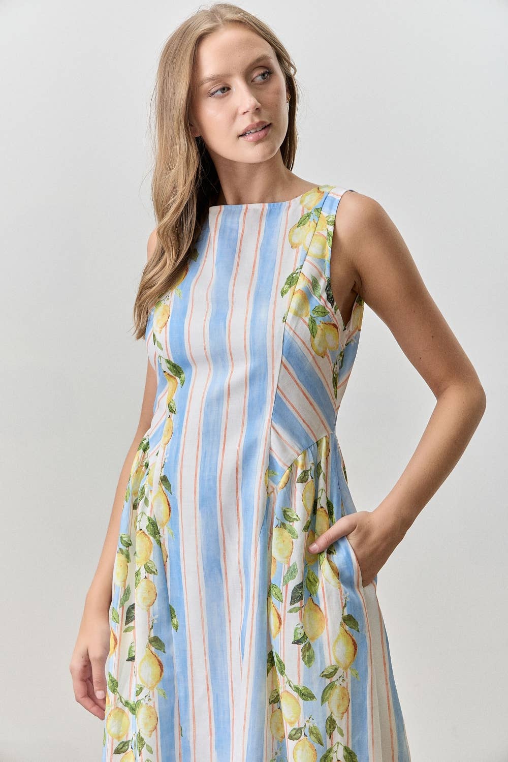 PLUS SIZE LEMON PRINT STRIPED MAXI DRESS