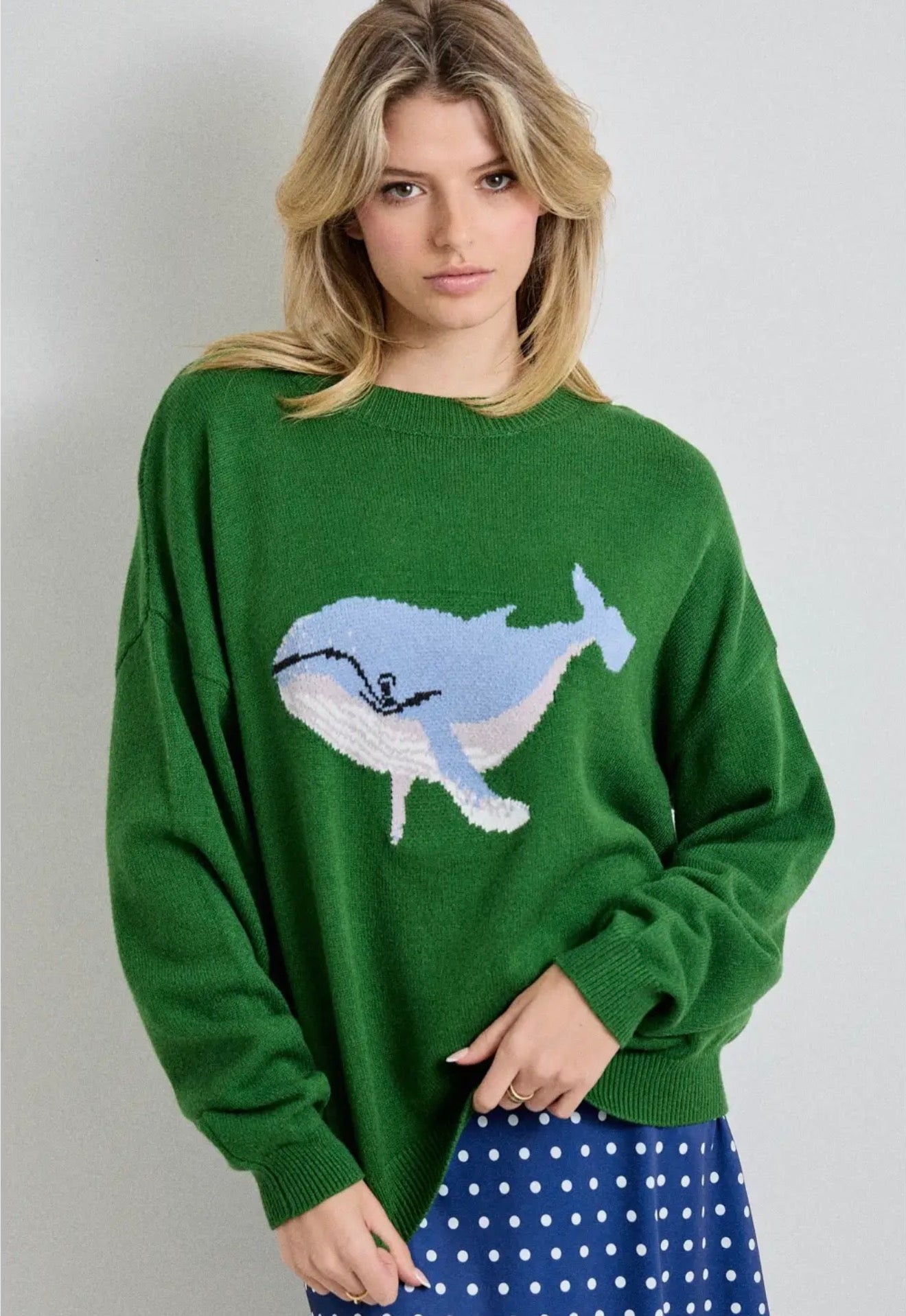 whale hello there sweater Tarrah fit