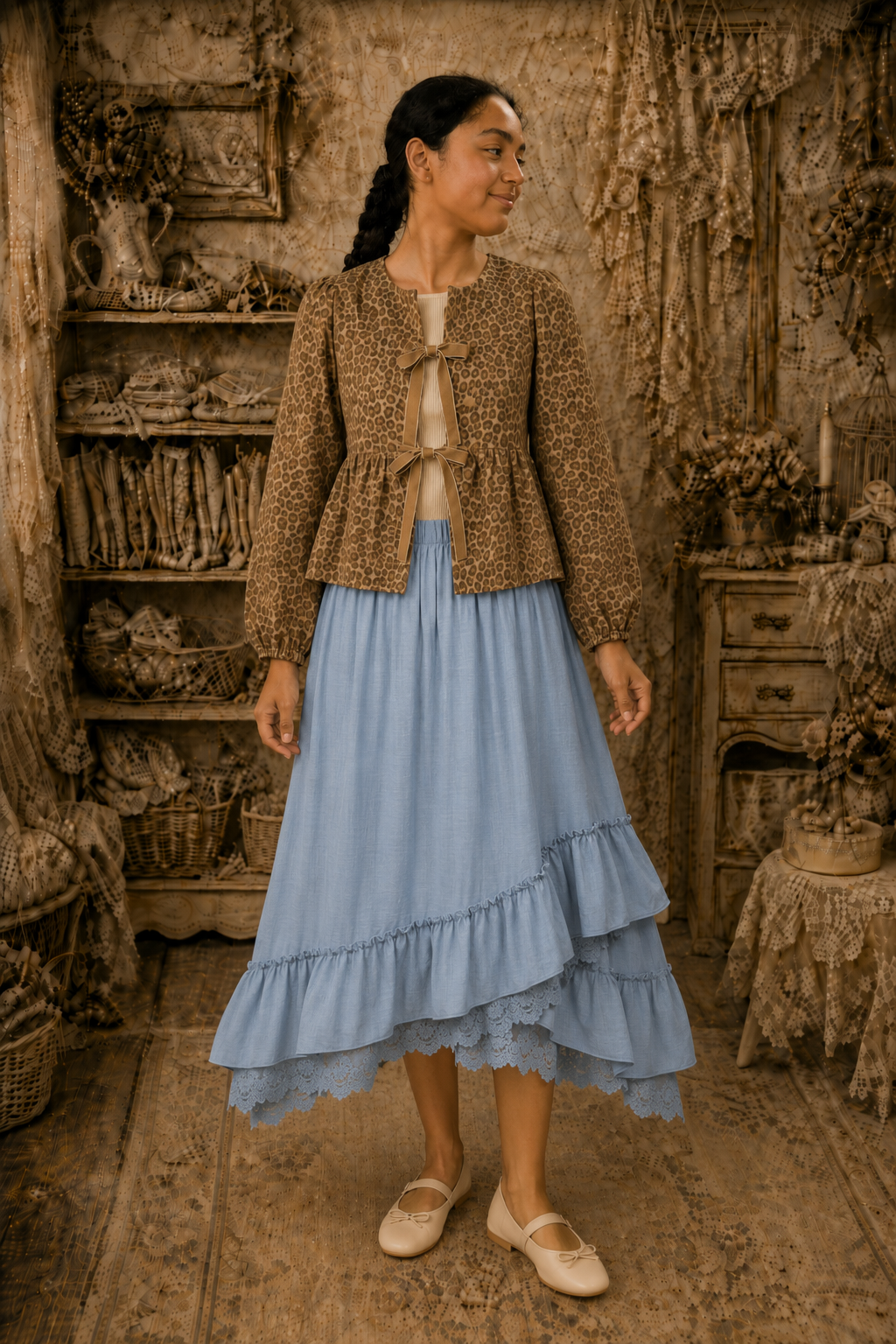 Ruffle Hem Lace Trim Midi skirt or slip extender