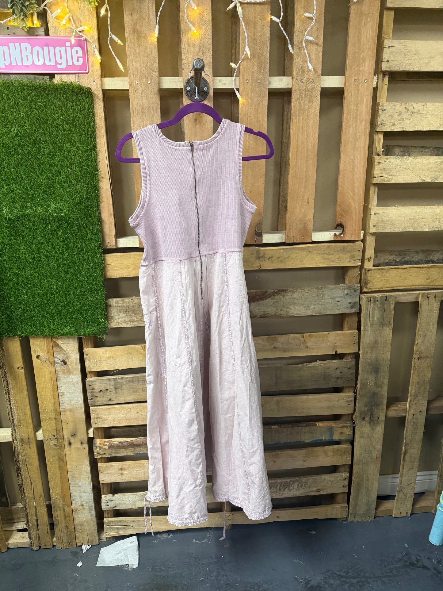 MINERAL WASHED RIB KNIT & COTTON WOVEN MIX CARGO MAXI DRESS