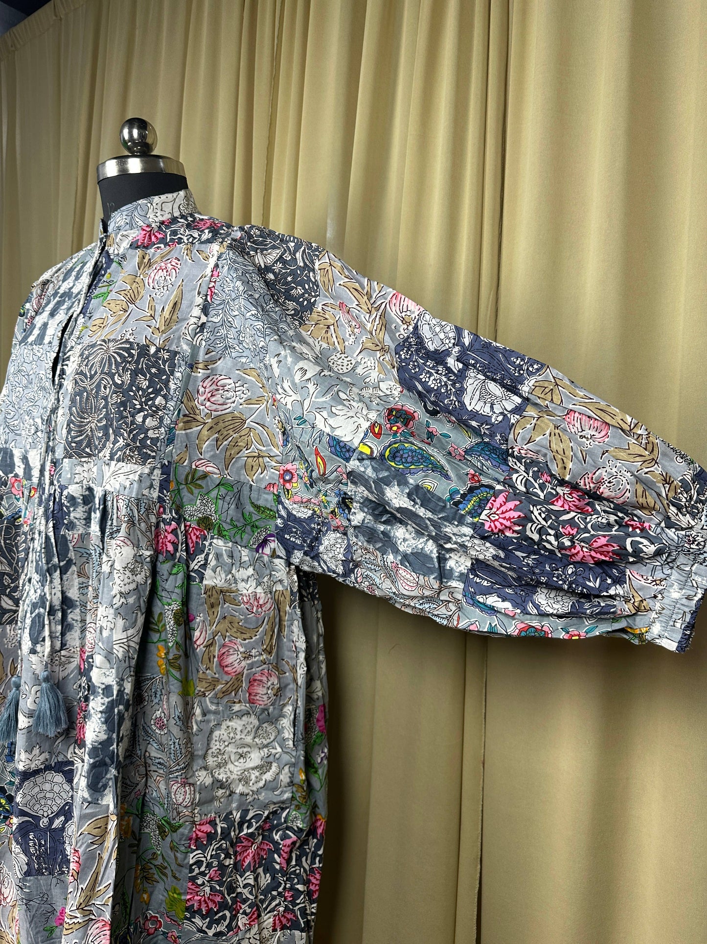 Grey SHADES - Hand Patchwork Cotton Dress OneSize