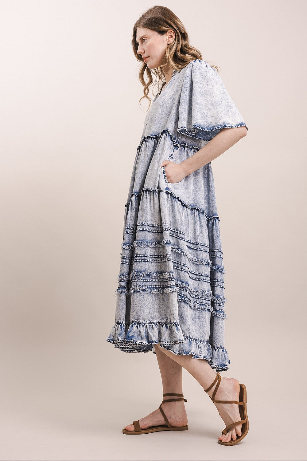 Denim Washed Ruffle Dress