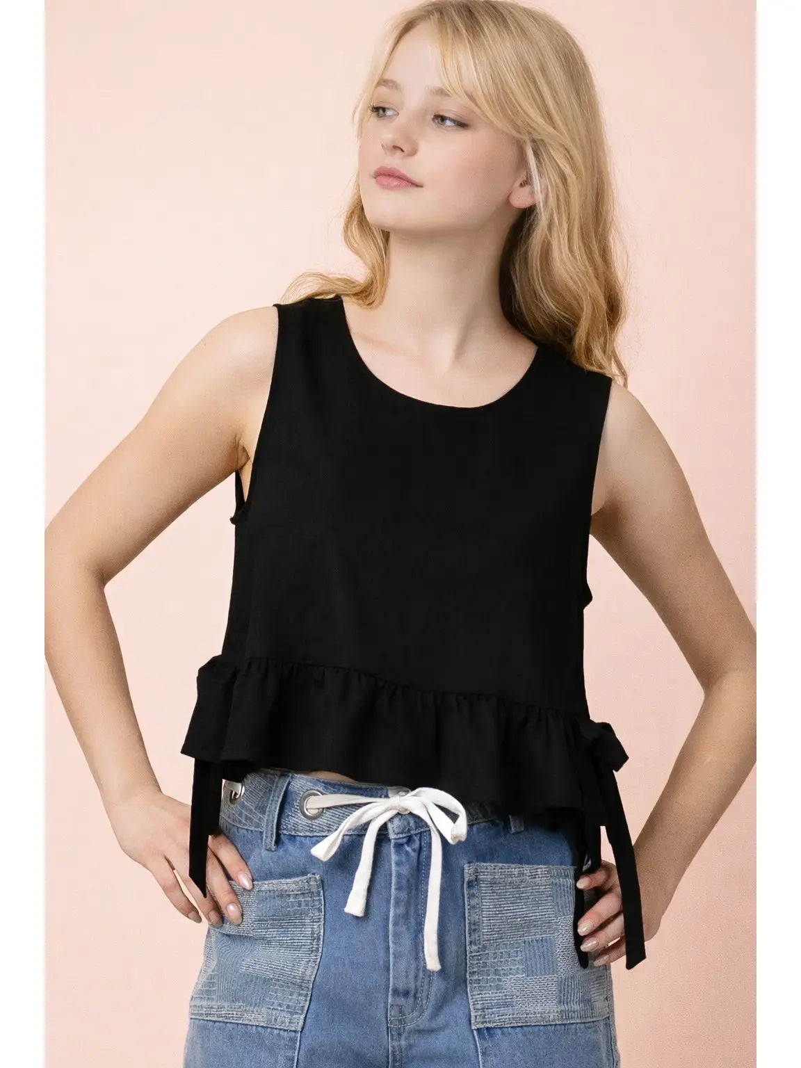Side-Tie Peplum Ruffle Tank