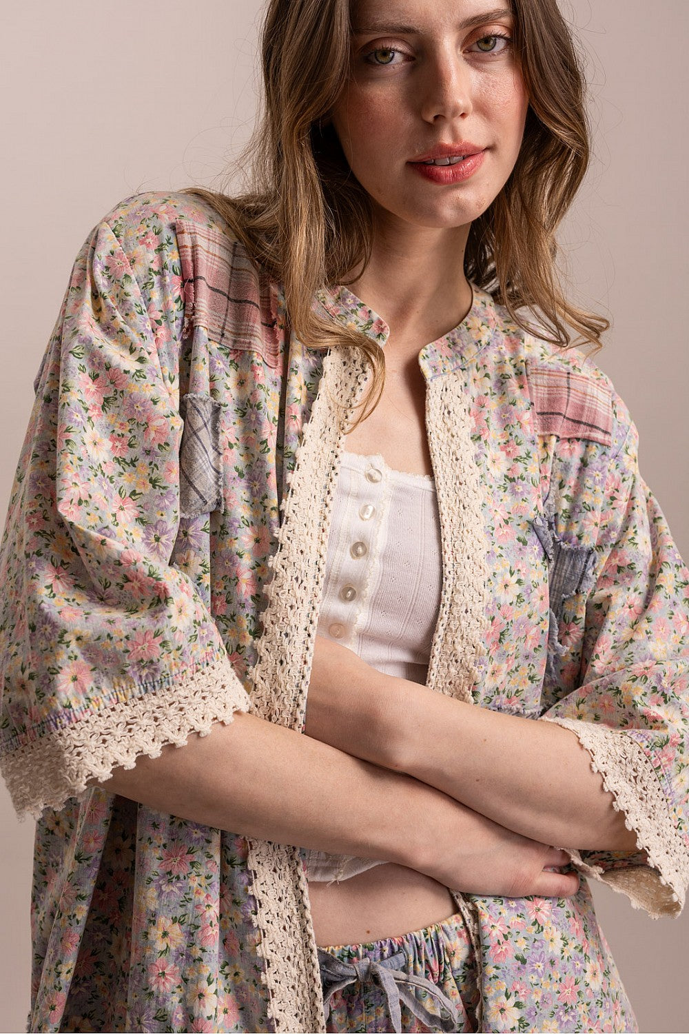 Patchwork Lace Ruffle Cardigan