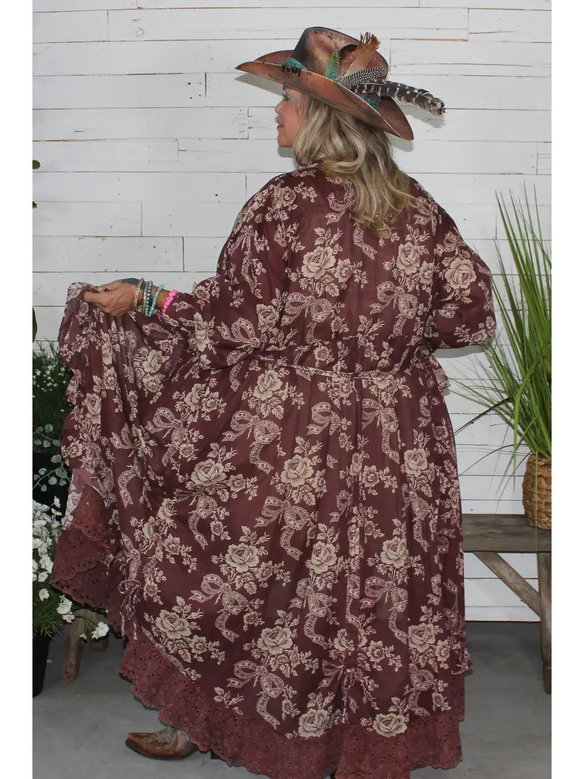 Desert Rose Burgundy Floral Kimono Duster