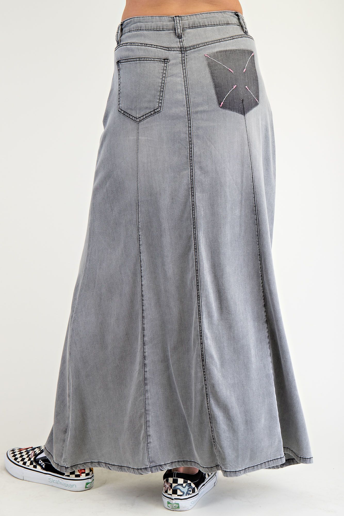 Smoked Washed Denim Maxi Skirt