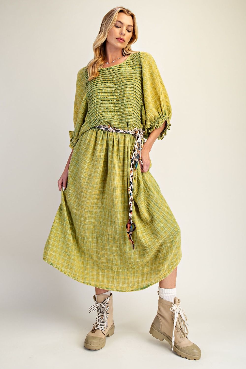 PRINTED COTTON GAUZE WASHED DRESS