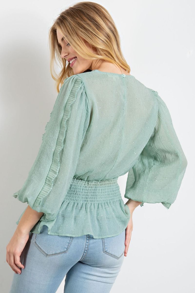 CRINKLE CHIFFON HOLIDAY PEPLUM TOP