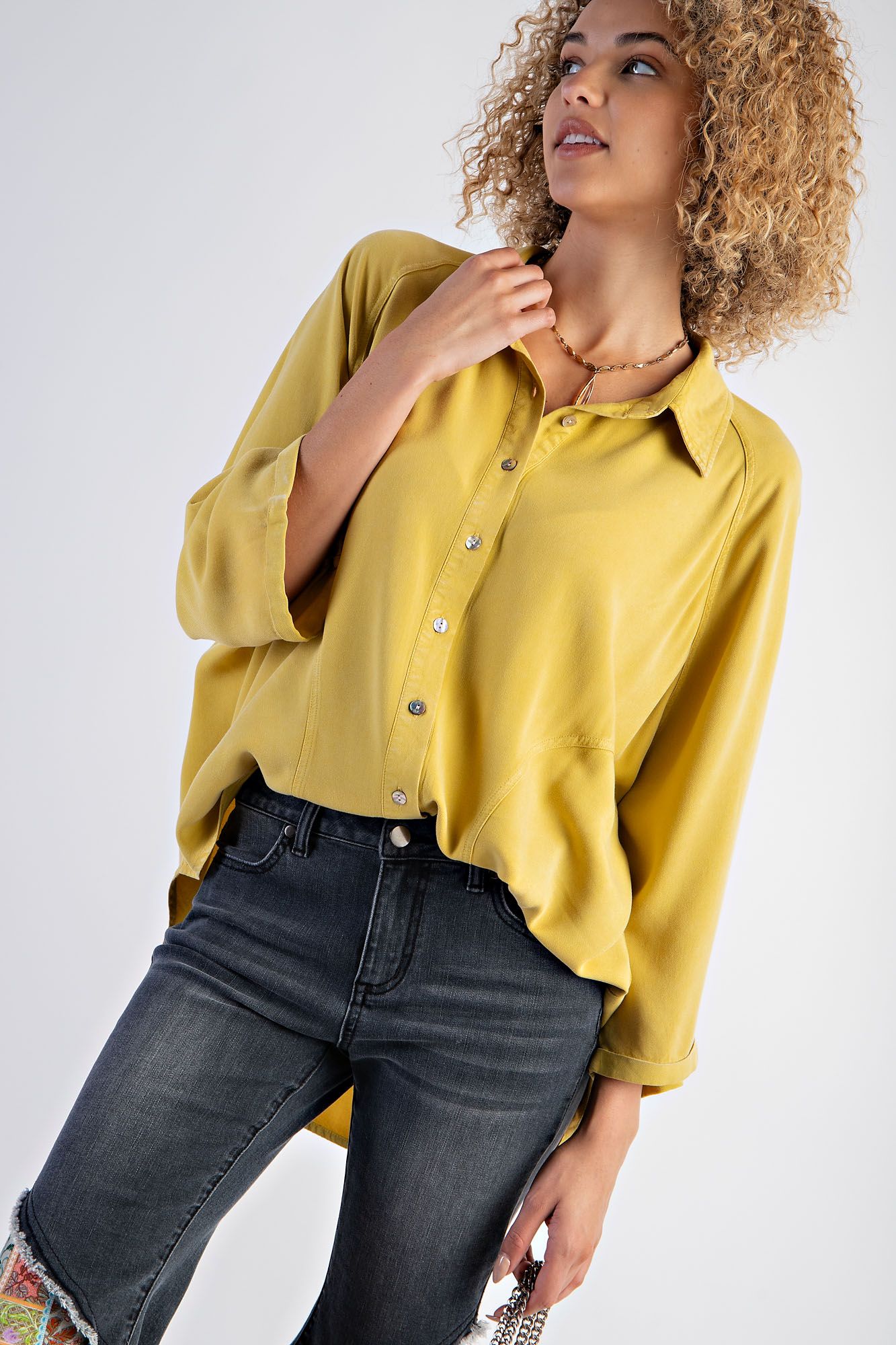 MINERAL WASHED CHALLIS BUTTON DOWN SHIRT