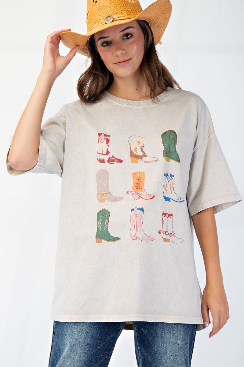 BOOTS PRINT MINERAL WASHED KNIT TOP