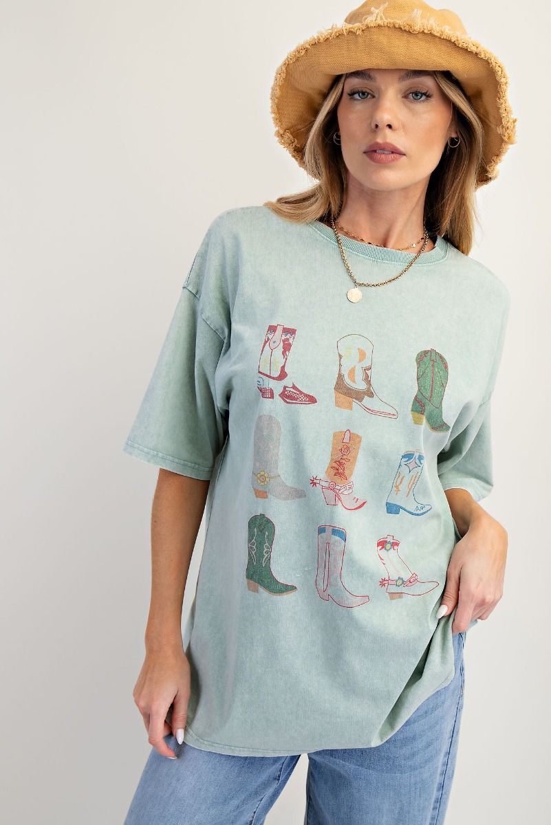 SAGE BOOTS PRINT MINERAL WASHED KNIT TOP
