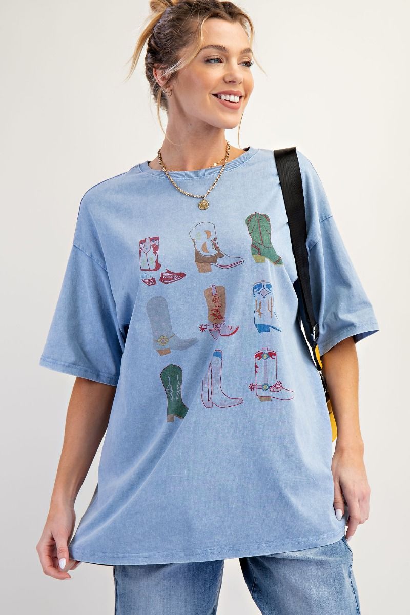 BOOTS PRINT MINERAL WASHED KNIT TOP