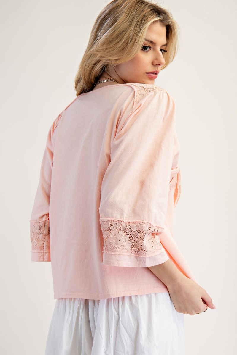LACE BOW PATCH COTTON JERSEY TOP