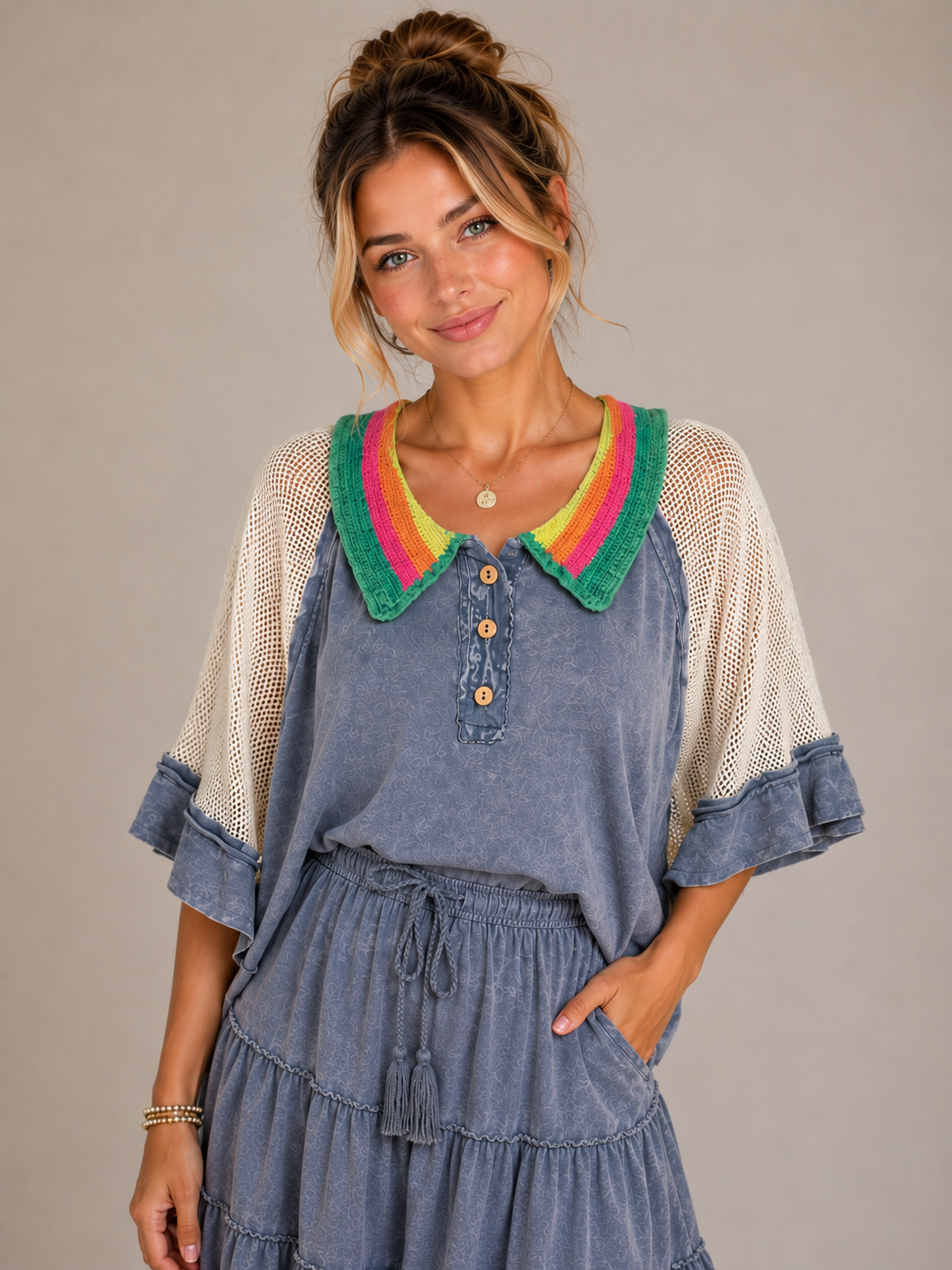Rainbow Collar Top