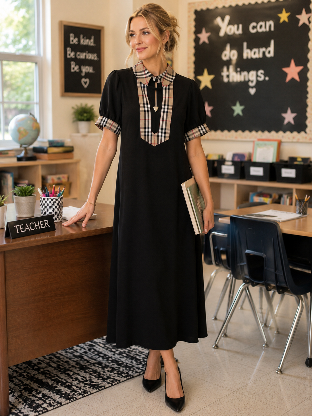 Classic Scholar Plaid Maxi Dress