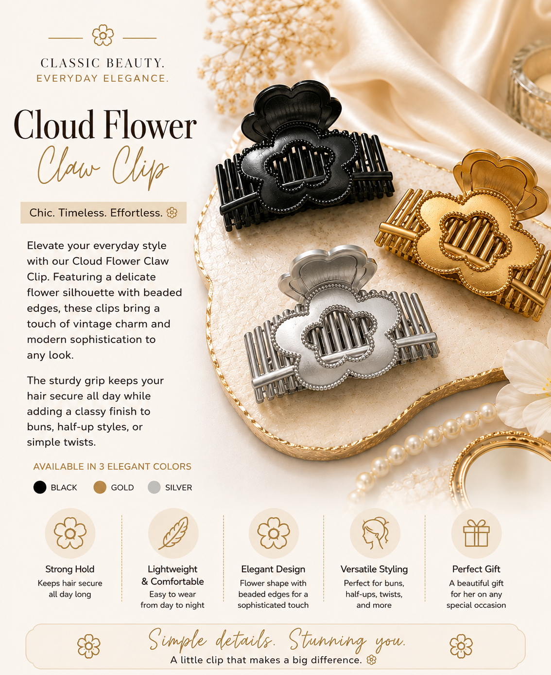 Cloud Flower Claw Clip