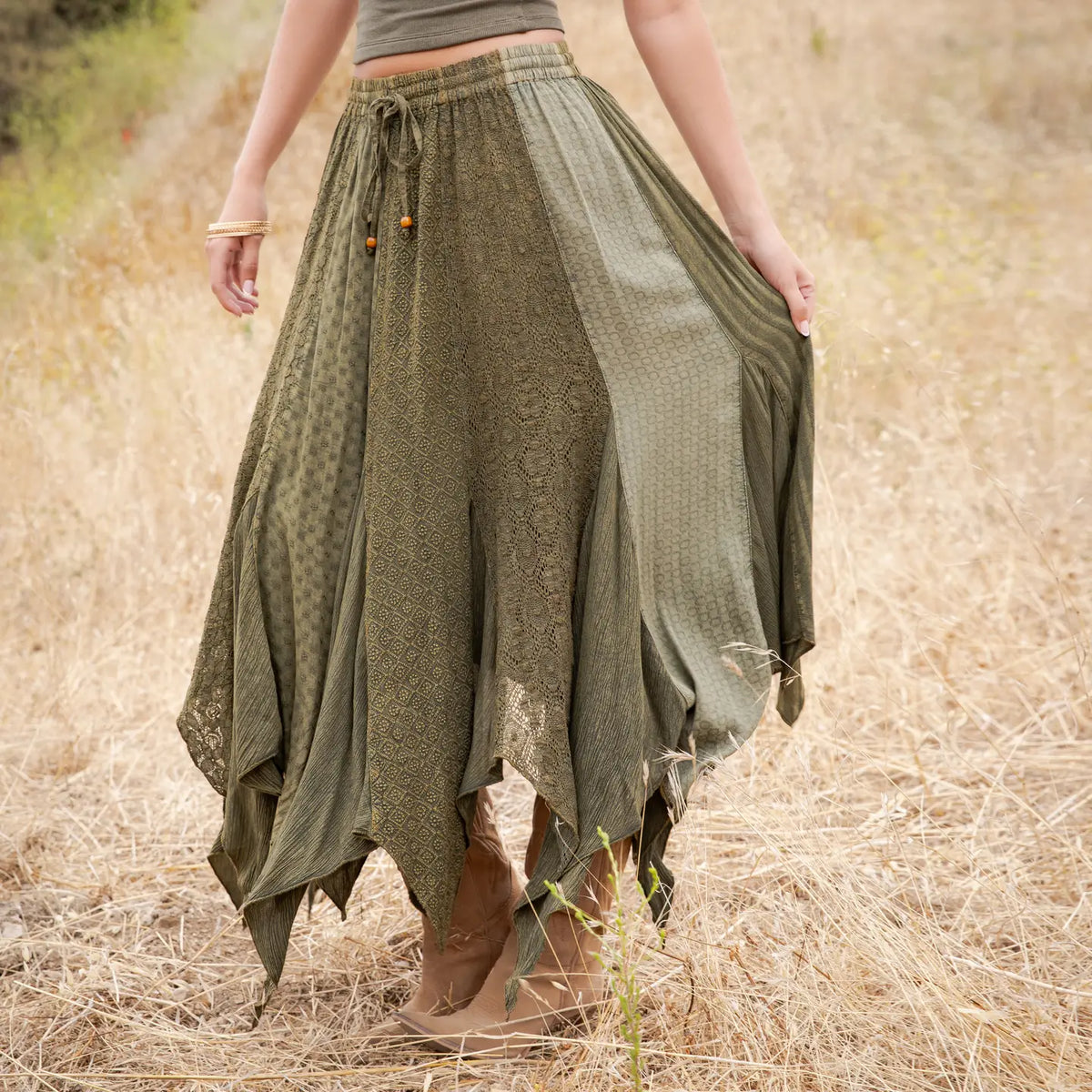 Olive Trail Ruffle Blouse and Skirt Set