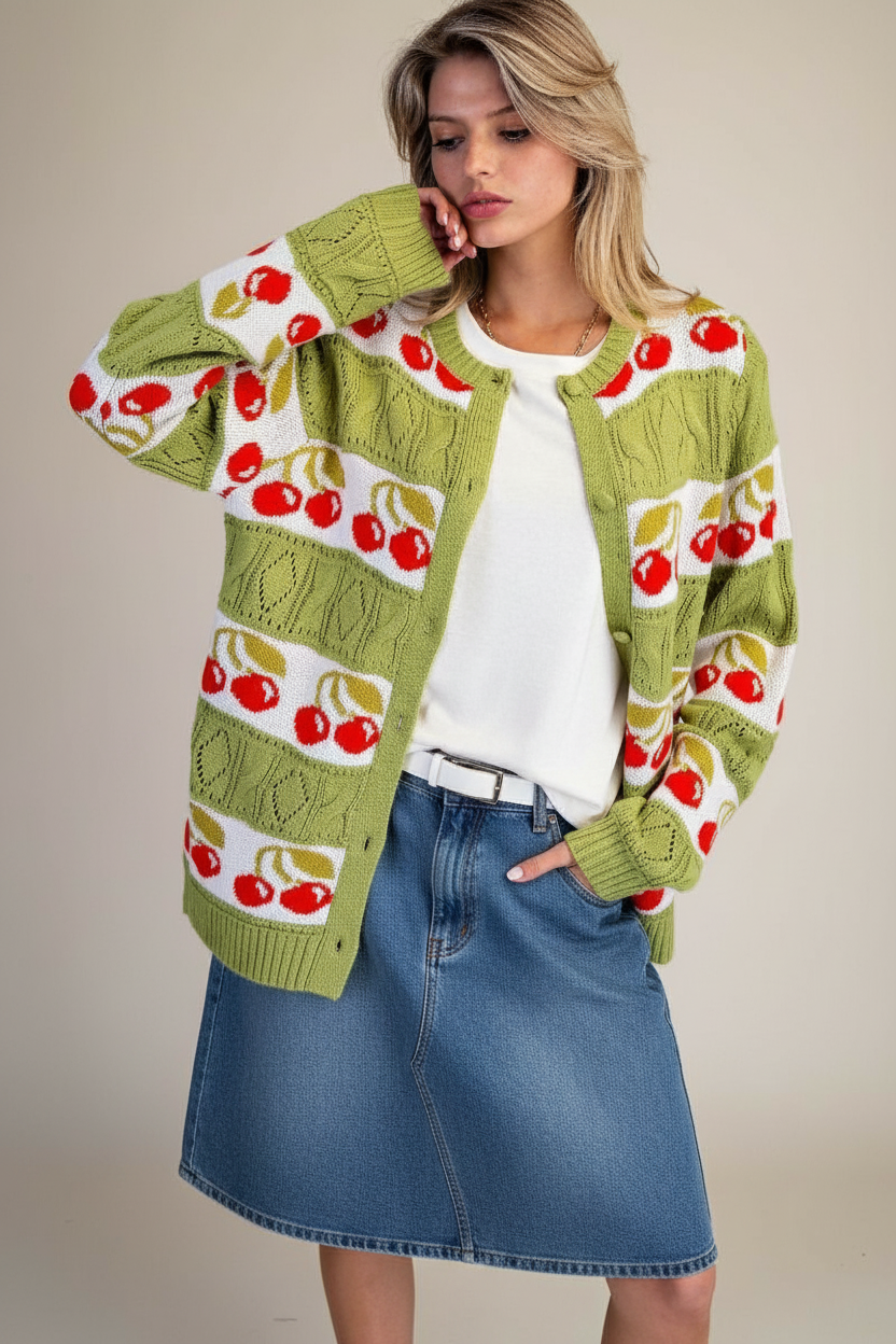 Cherry Stripe Knit Cardigan