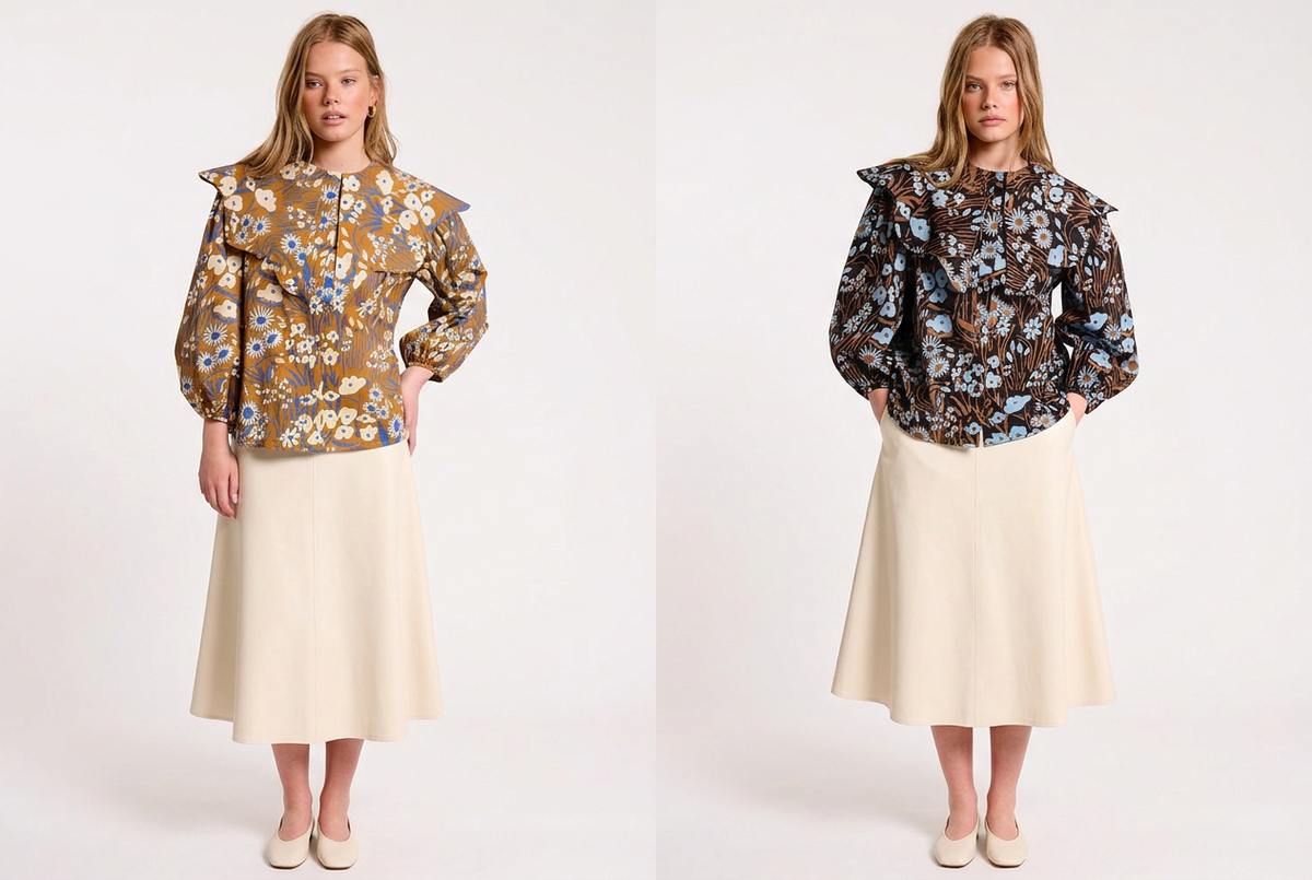 Wildflower Charm Statement Collar Blouse