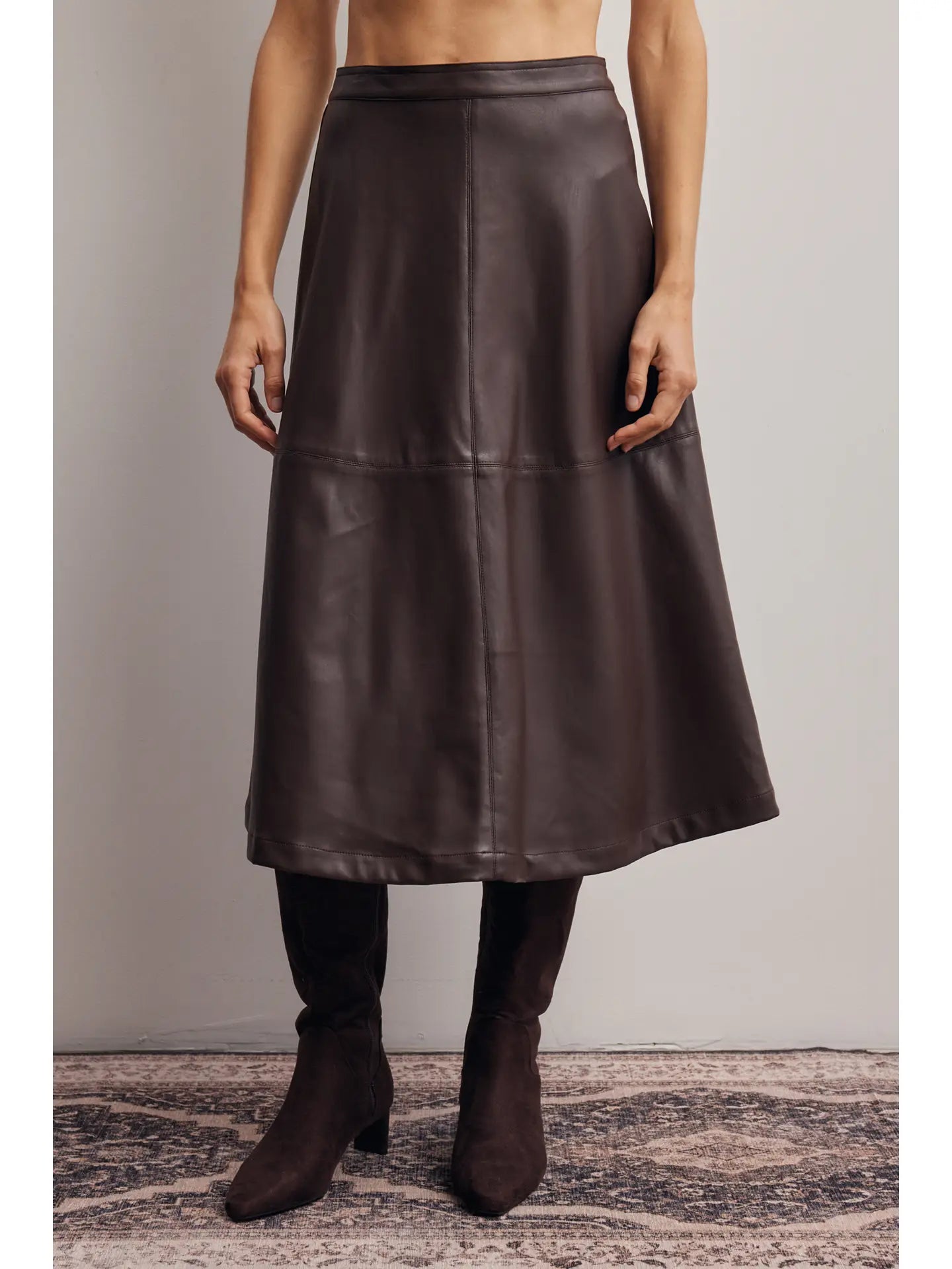 Faux Leather A-Line Midi Skirt