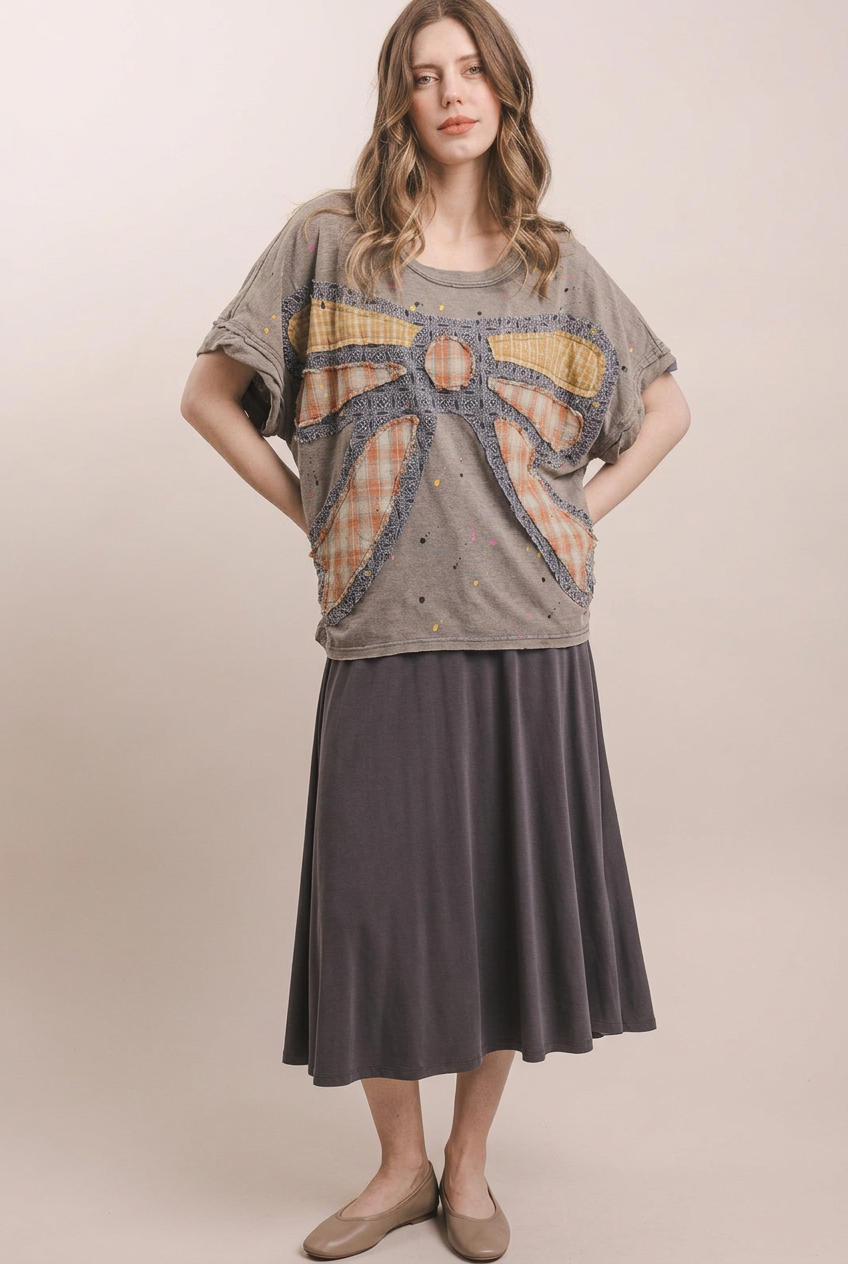 Model styled in a midi skirt