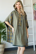 MIX MEDIA PLAID DETAIL OVERSIZED TUNIC TOP