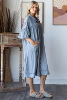 BUBBLE SHORT SLEEVE TENCEL SHIRT MIDI DRESS