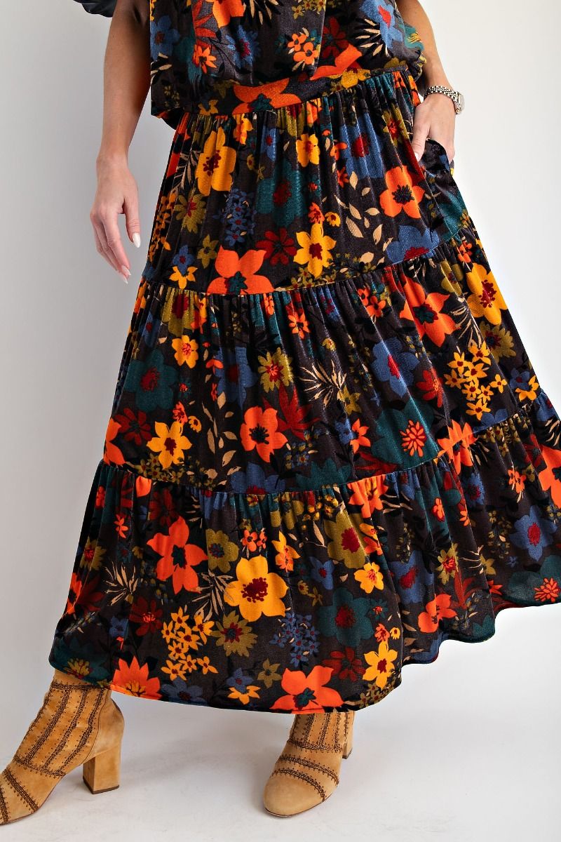 Midnight Bright Garden Tiered Skirt