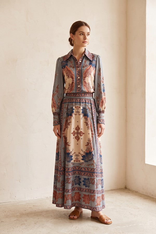 Dusty Rose Paisley Maxi Set