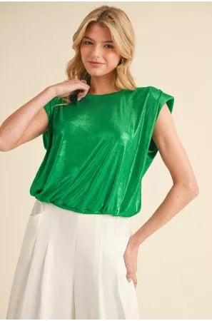 Emerald Glow Satin-Look Top