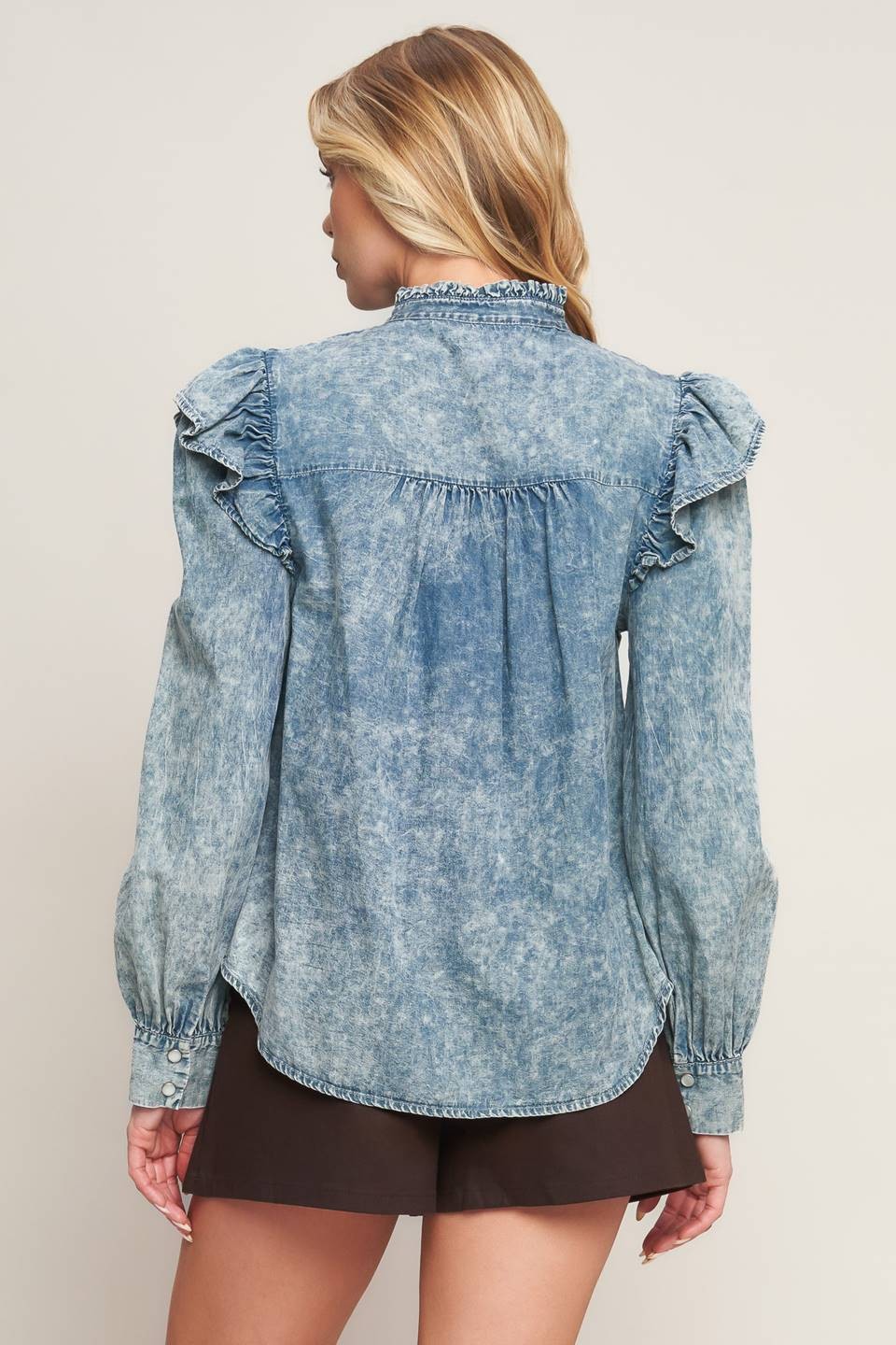Denim Darling Ruffle Blouse